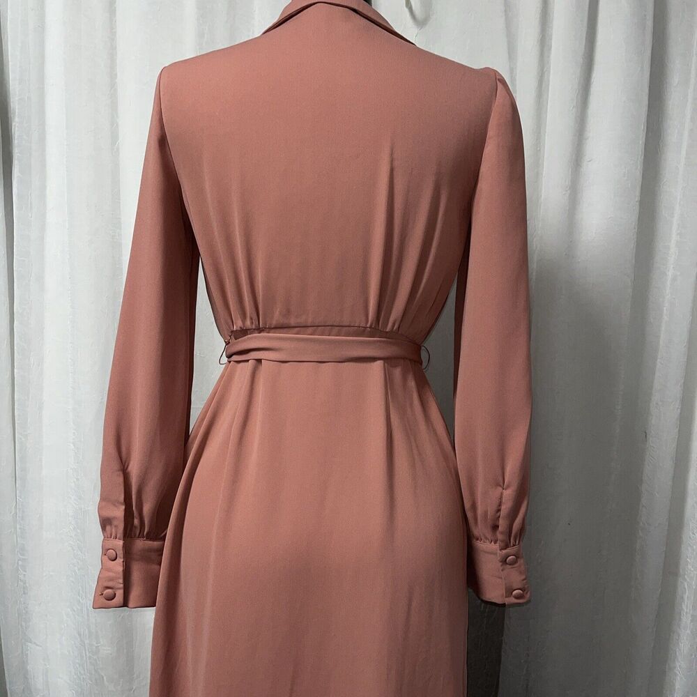 ASOS DESIGN collared wrap midi dress with tie belt in terracotta Size 2 - Picture 8 of 10